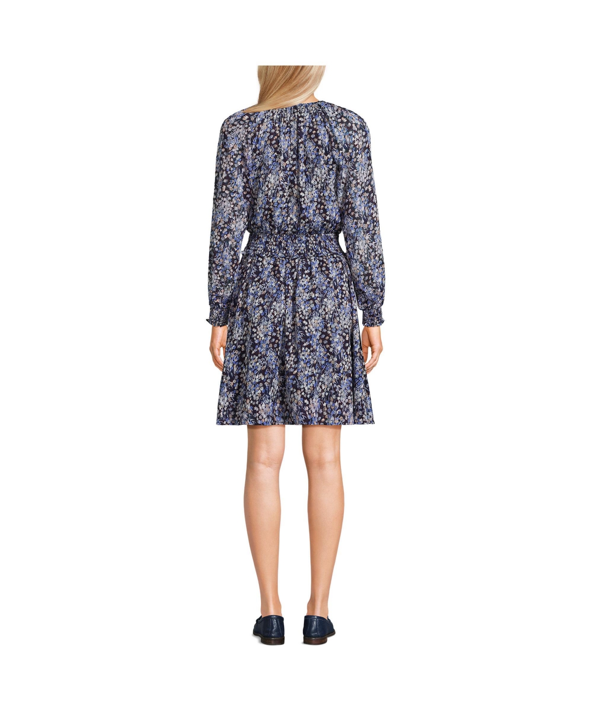 Lands' End Women's Chiffon Clip Dot Dress -cornflower star floral