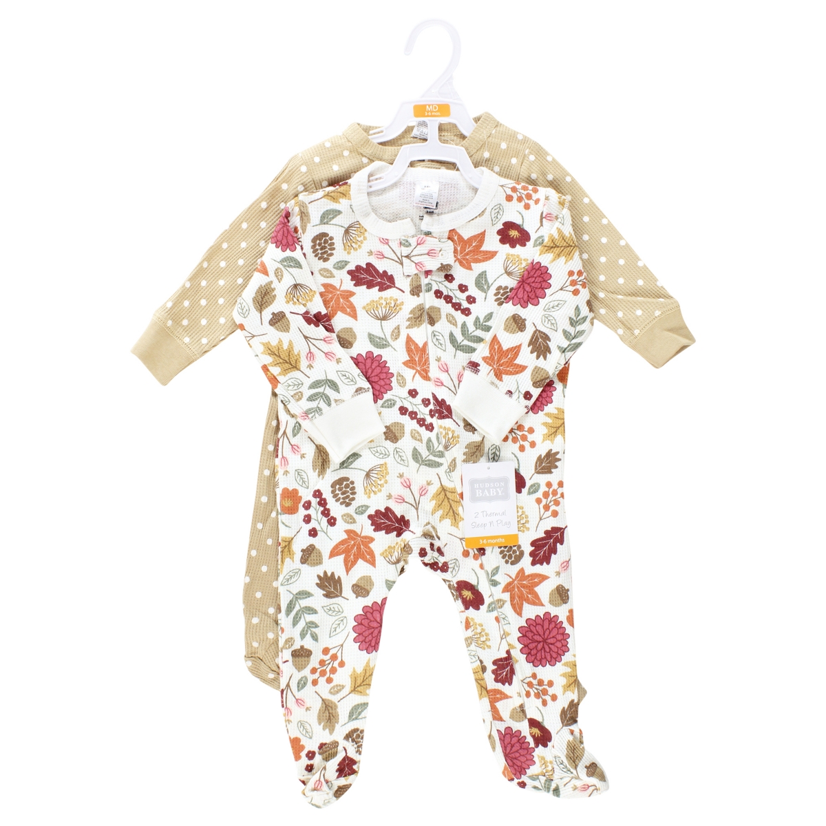 Hudson Baby Baby Girls Thermal Zipper Sleep and Play 2pk, Months - Acorn botanical