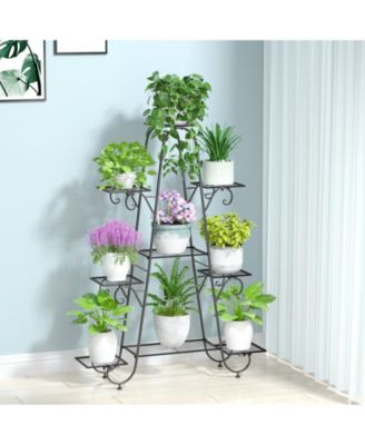 9 Tier Metal Garden Plant Stand Flower Pots Display Rack Holder for Plants Black