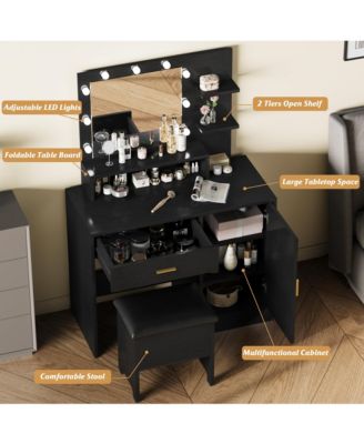 Vanity Desk, Makeup Vanity Desk with Mirror & Lights-3 Lighting Modes, Large Drawers