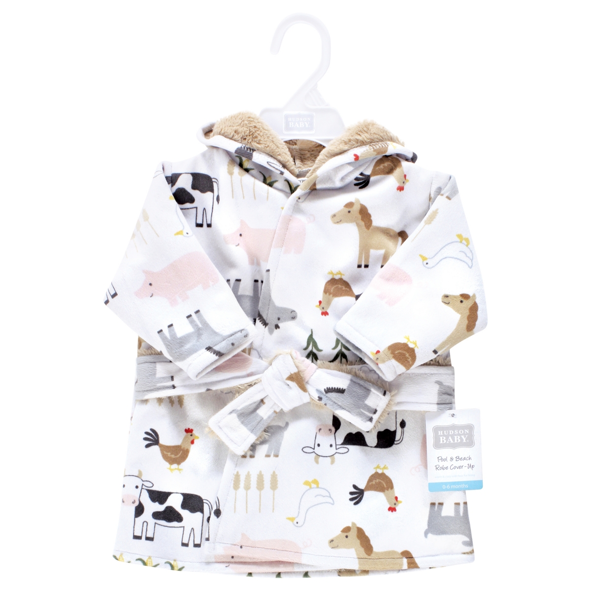 Hudson Baby Baby Boys Mink with Faux Fur Lining Pool and Beach Robe Cover-ups, 18-24 Months - Cute farm
