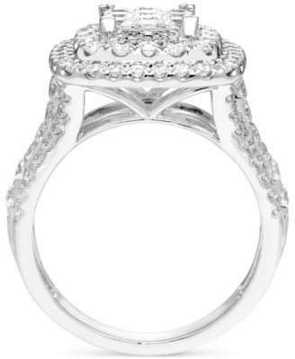 Diamond Princess Cluster Double Halo Engagement Ring (2 ct. t.w.) in 14k White Gold