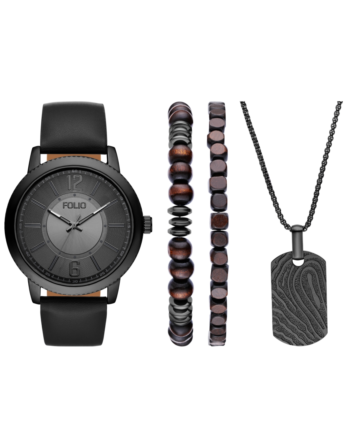 Men's Three Hand Black Polyurethane Watch, 46mm - Black