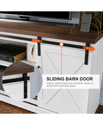 65-Inch 1 Pc Wood Storage Sliding Barn Doors Farmhouse TV Stand