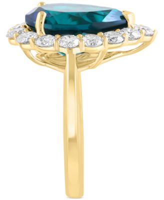 EFFY&reg; Pear-Shape Lab Grown Emerald (4-1/5 ct. t.w.) & Lab Grown Diamond (1-1/3 ct. t.w.) Halo Ring in 14k Yellow Gold (Also in lab-grown Sapphire)