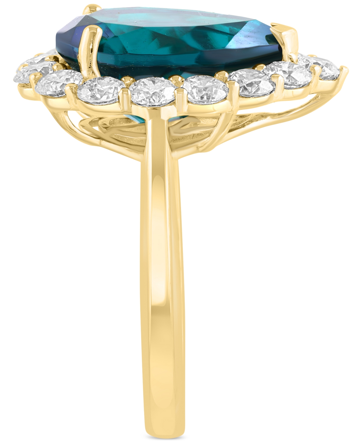Effy Collection Effy Pear-shape Lab Grown Emerald (4-1/5 Ct. T.w.) & Lab Grown Diamond (1-1/3 Ct. T.w.) Halo Ring In In Emerald