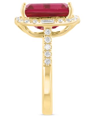 EFFY&reg; Emerald-Cut Lab Grown Ruby (6-7/8 ct. t.w.) & Lab Grown Diamond (5/8 ct. t.w.) Halo Ring in 14k Yellow Gold