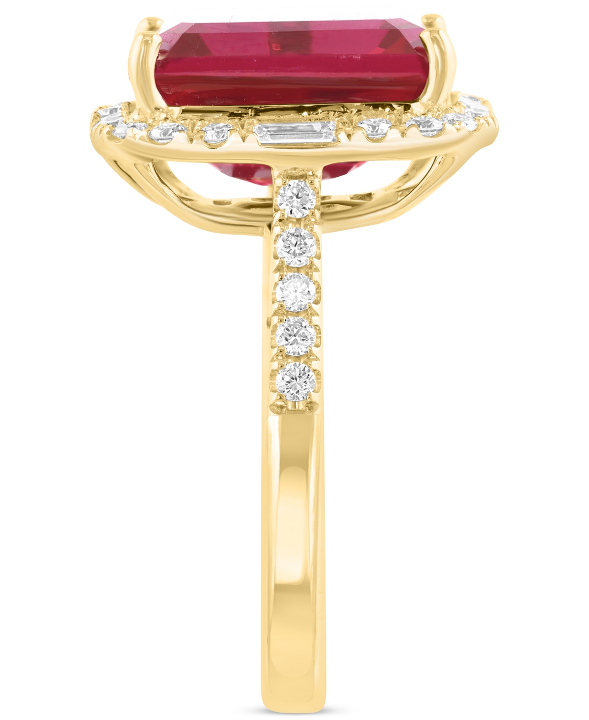 EFFY COLLECTION EFFY EMERALD-CUT LAB GROWN RUBY (6-7/8 CT. T.W.) & LAB GROWN DIAMOND (5/8 CT. T.W.) HALO RING IN 14K 