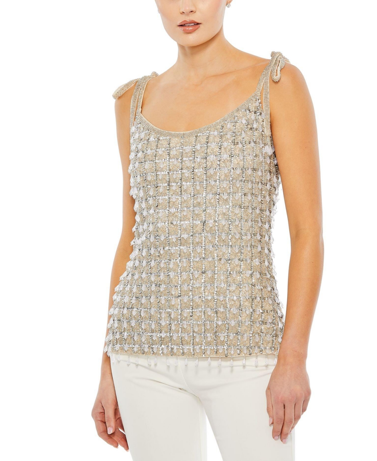 Mac Duggal Women's Crystal Embellished Soft Tie Cami Top