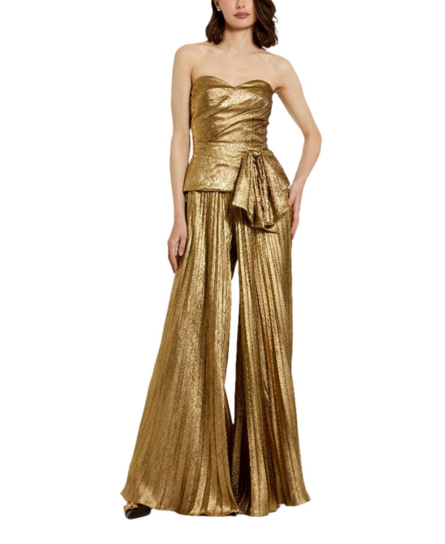 Женский топ Mac Duggal Metallic Lame Strapless Wrap With Bow Detail, цвет: Золотой — фото 9
