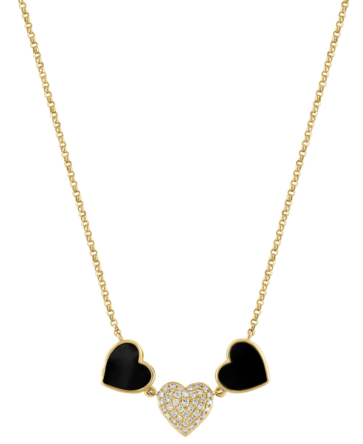 EFFY COLLECTION EFFY ONYX & DIAMOND (1/10 CT. T.W.) HEART COLLAR NECKLACE IN 14K GOLD, 18" + 1" EXTENDER 