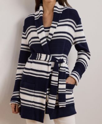 Lauren Ralph Lauren Women's Striped Belted Cotton-Blend Cardigan