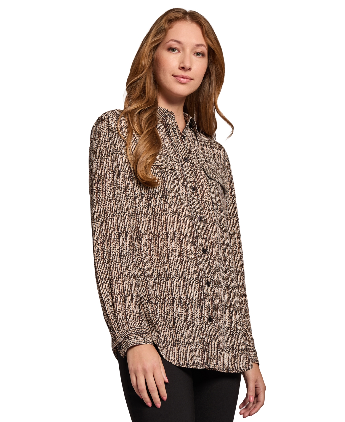 Jones New York Women's Printed Slim-Fit Utility Blouse