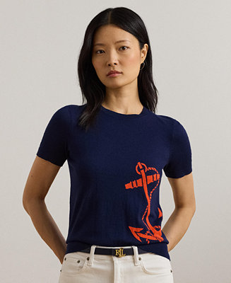 Lauren Ralph Lauren Women's Intarsia-Knit Short-Sleeve Lauren Ralph Lauren Women's Intarsia-Knit Short-Sleeve