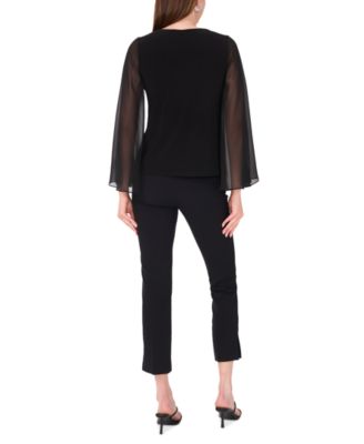 売れ筋商品|||ミスク カットソー トップス レディース Women's Crystal-Embellished Flutter-Sleeve Top Black MSK Women's Crystal-Embellished Flutter-Sleeve Top - Macy's