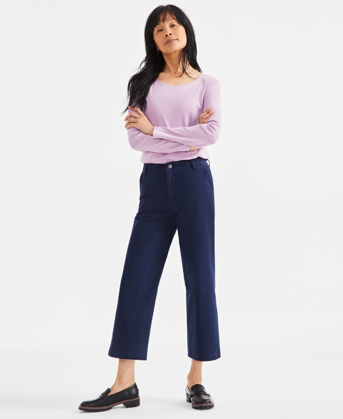 Women's Twill Wide-Leg Cropped Pants, Exclusively at Macy's - Industrial
