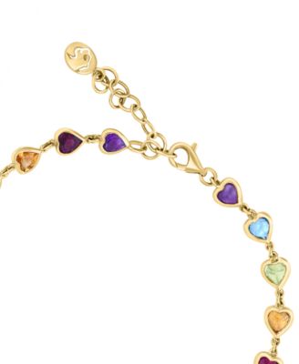EFFY&reg; Multi-Gemstone Heart Bezel Link Bracelet (5-5/8 ct. t.w.) in 14k Gold
