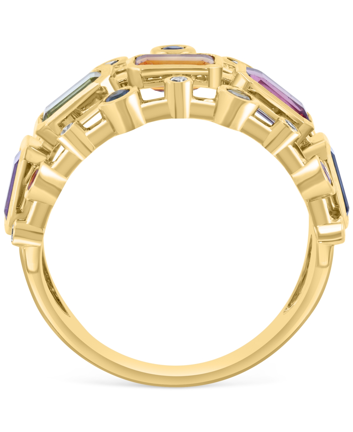 EFFY COLLECTION EFFY MULTI-GEMSTONE (2-1/10 CT. T.W.) & DIAMOND (1/8 CT. T.W.) MULTIROW STATEMENT RING IN 14K GOLD 