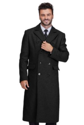 Big & Tall Double-Breasted Knee Length Wool Blend Three Button Long Overcoat Top Coat