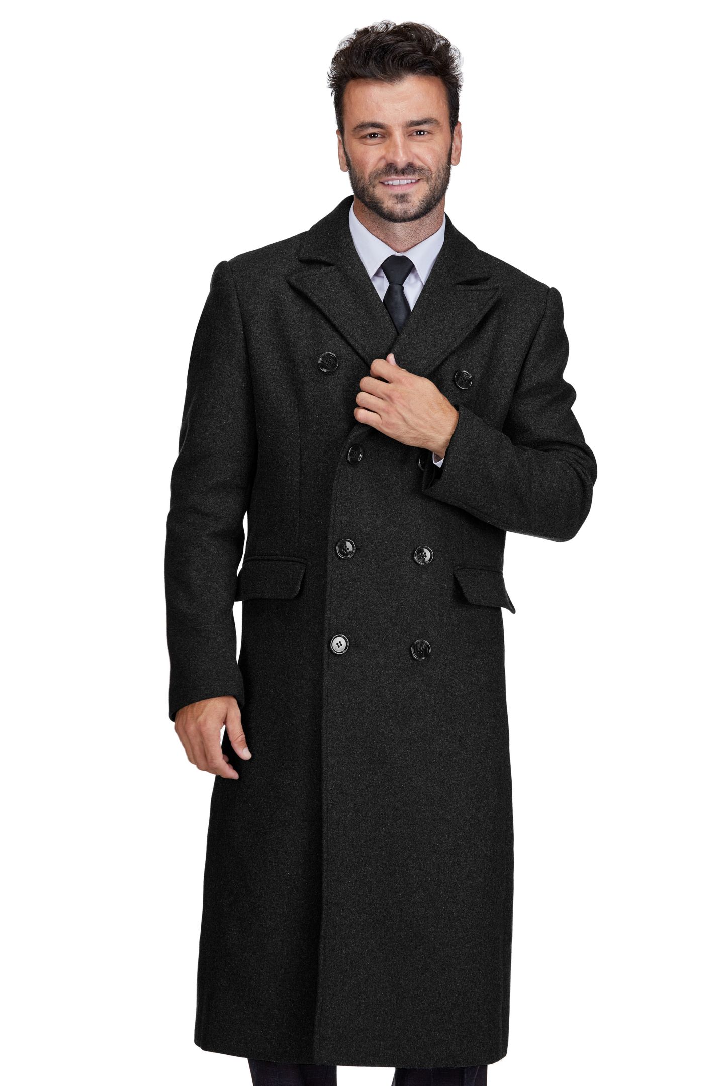 Мужское пальто Braveman Big & Tall Double-Breasted Knee Length Wool Blend Three Button Long Overcoat Top, цвет: Чёрный — фото 4