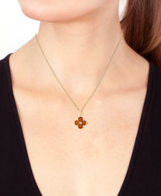 EFFY&reg; London Blue Topaz (2-1/3 ct. t.w.) & Diamond Accent Flower 18" Pendant Necklace in 14k Yellow Gold (Also in Citrine)