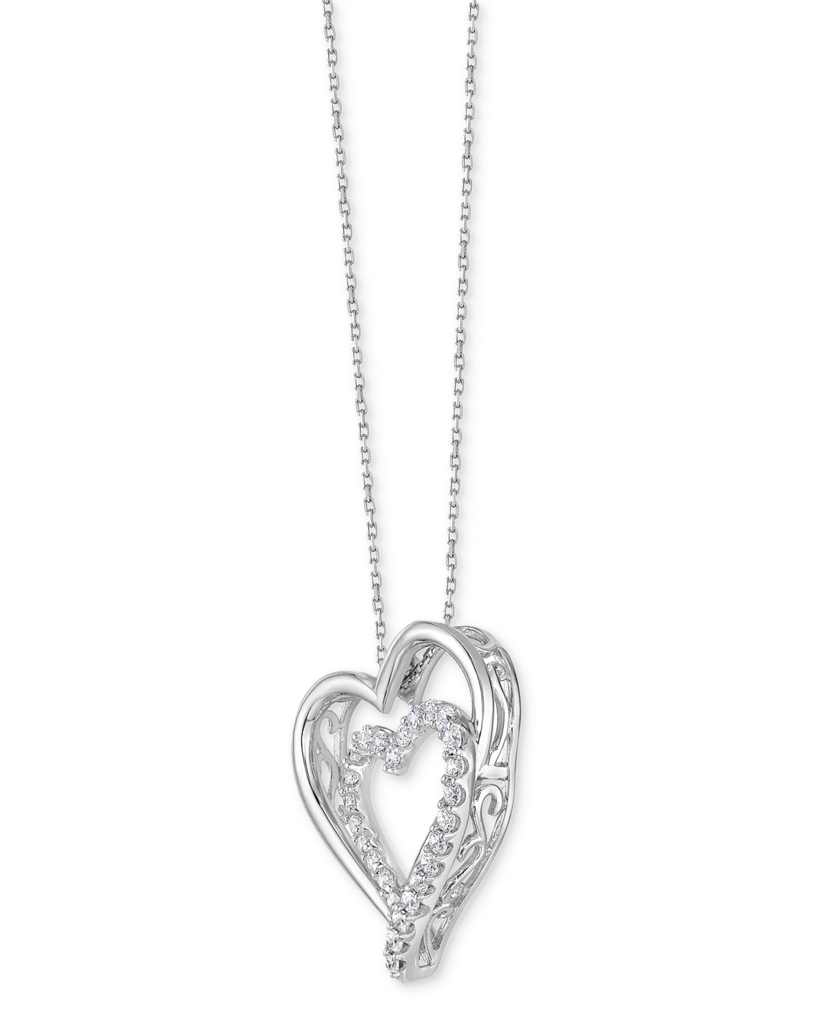 Macy's Diamond Double Heart 18" Pendant Necklace (1/2 Ct. T.w.) In Sterling Silver In Sterling Silver