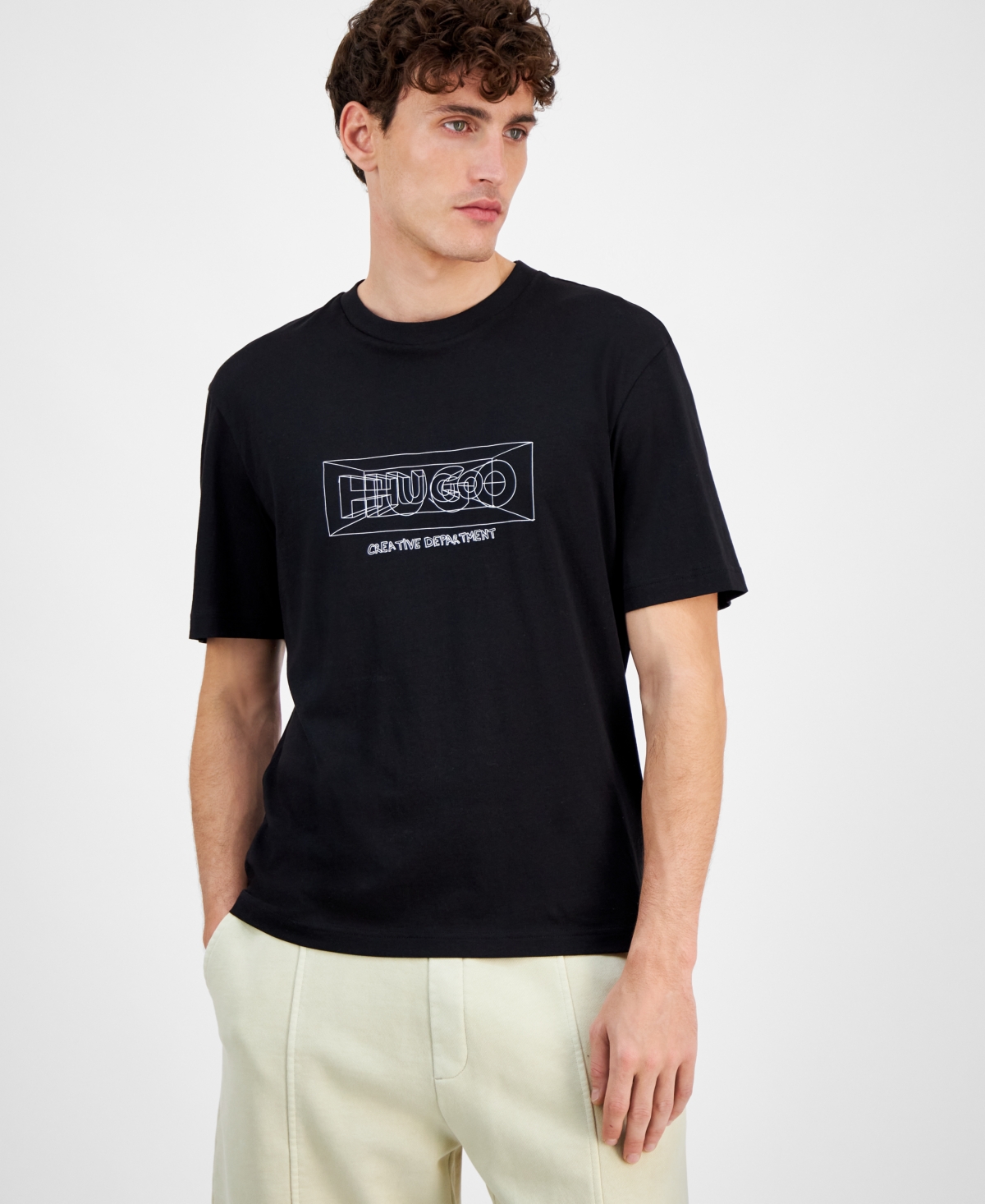Hugo Boss Regular-fit T-shirt In Cotton With Graphic Logos In Black