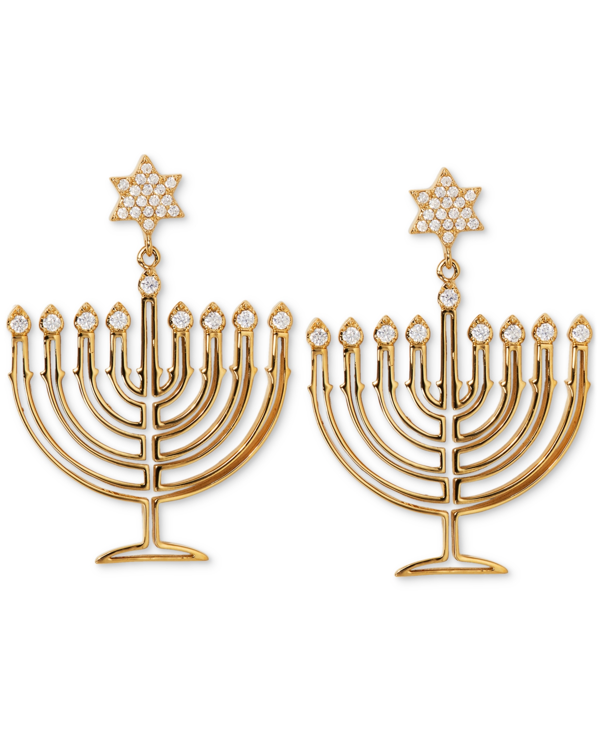 Gold-Tone Cubic Zirconia Polished Menorah Chandelier Drop Earrings - Gold