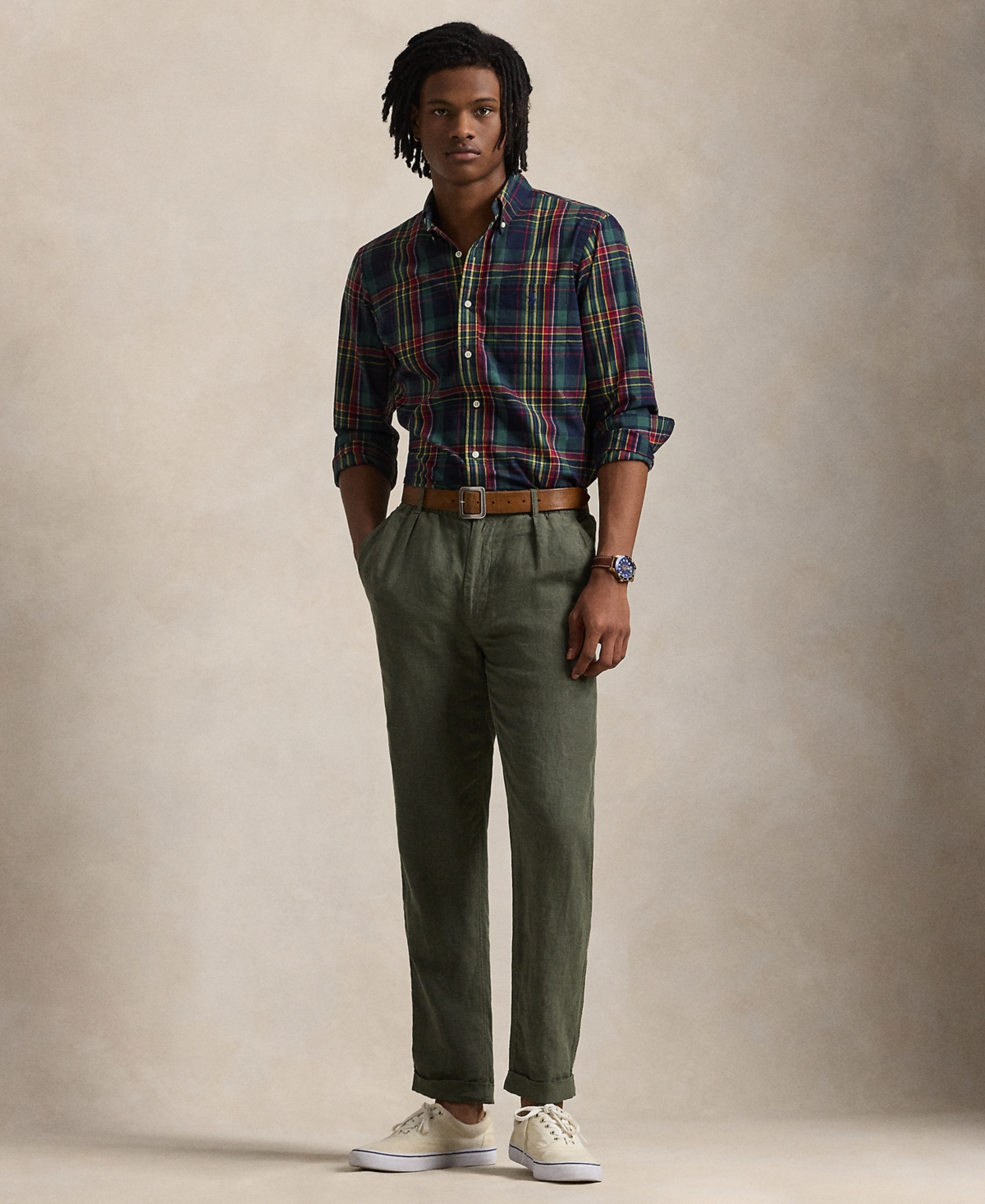 Polo Ralph Lauren Men's Classic-Fit Plaid Performance Shirt - 6616A Navy Red Multi