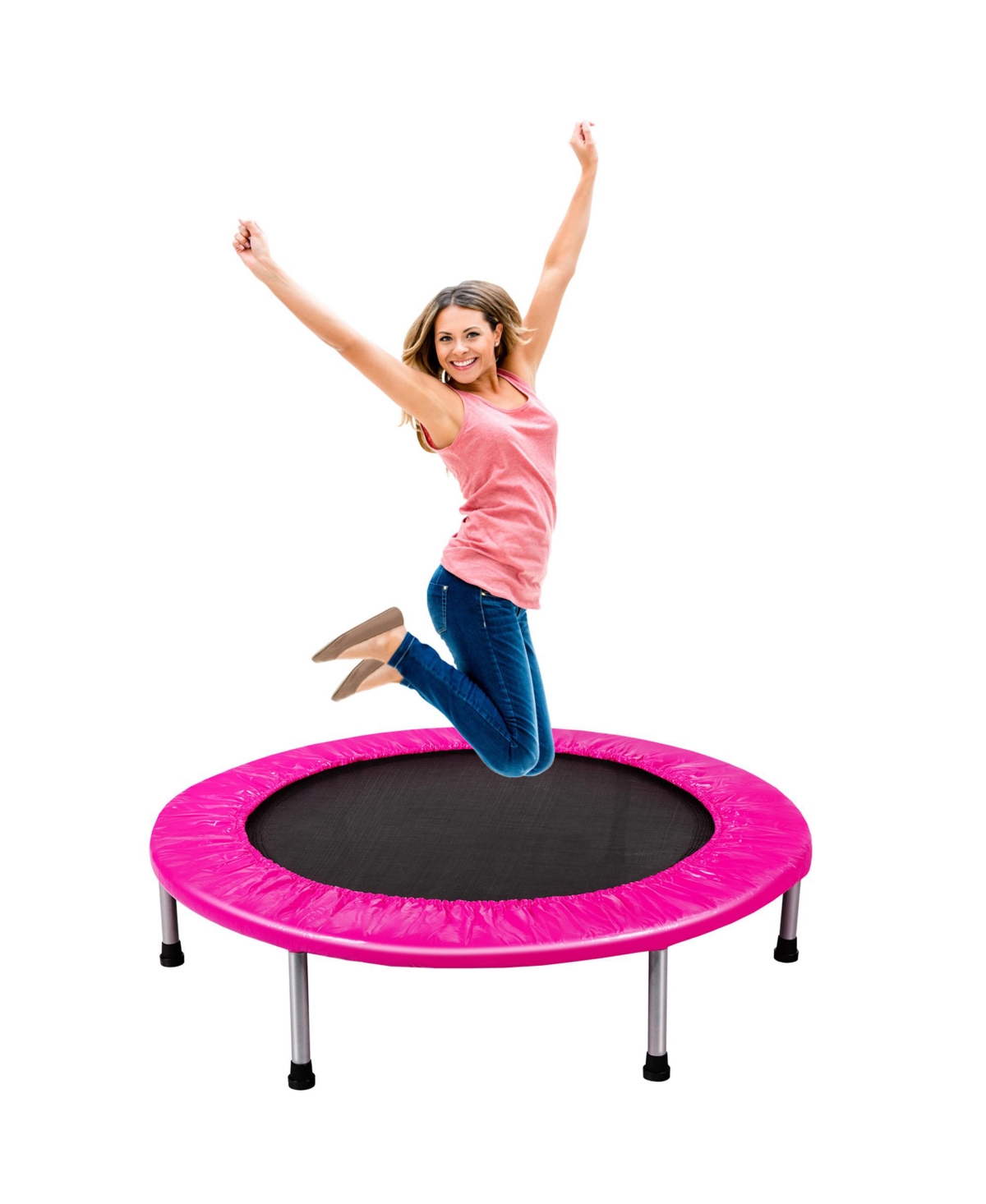Gymax 38'' Folding Mini Trampoline Fitness Rebounder w/ Safety Pad Pink - Pink+black