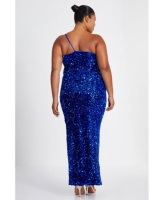 Plus Size One Shoulder Cut Out Sequin Maxi Dress