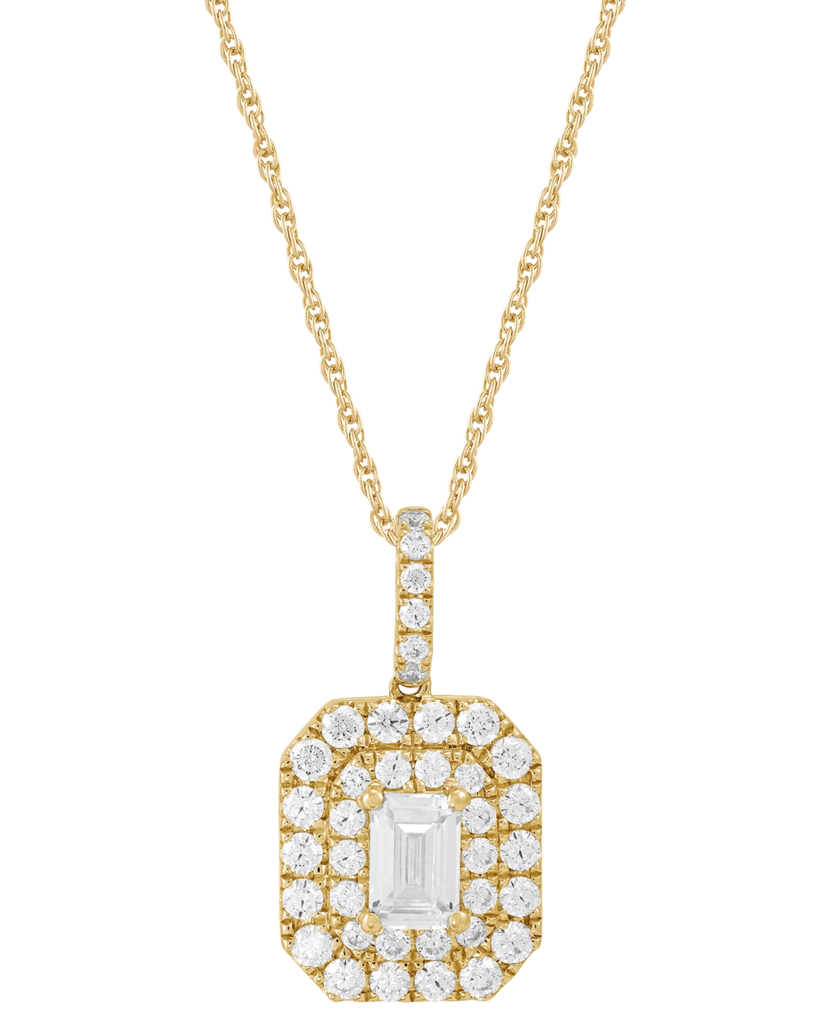 Lab Grown Diamond Emerald-Cut & Round Halo 18" Pendant Necklace (1-1/4 ct. t.w.) in 14k White or Yellow Gold - White Gold