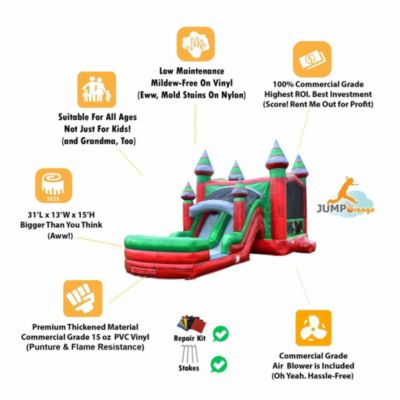 Midnight Commercial Grade Bounce House Water Slide Combo with Pool for Kids and Adults (with Blower), Basketball Hoop, Wet Dry Use, Outdoor Indoor, Birthday Party, Rental Quality