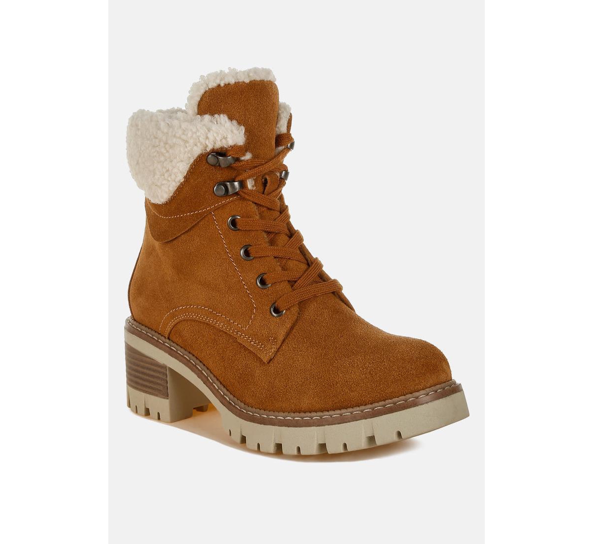 Rag & Co Madoka Fur Collar Chunky Ankle Boots