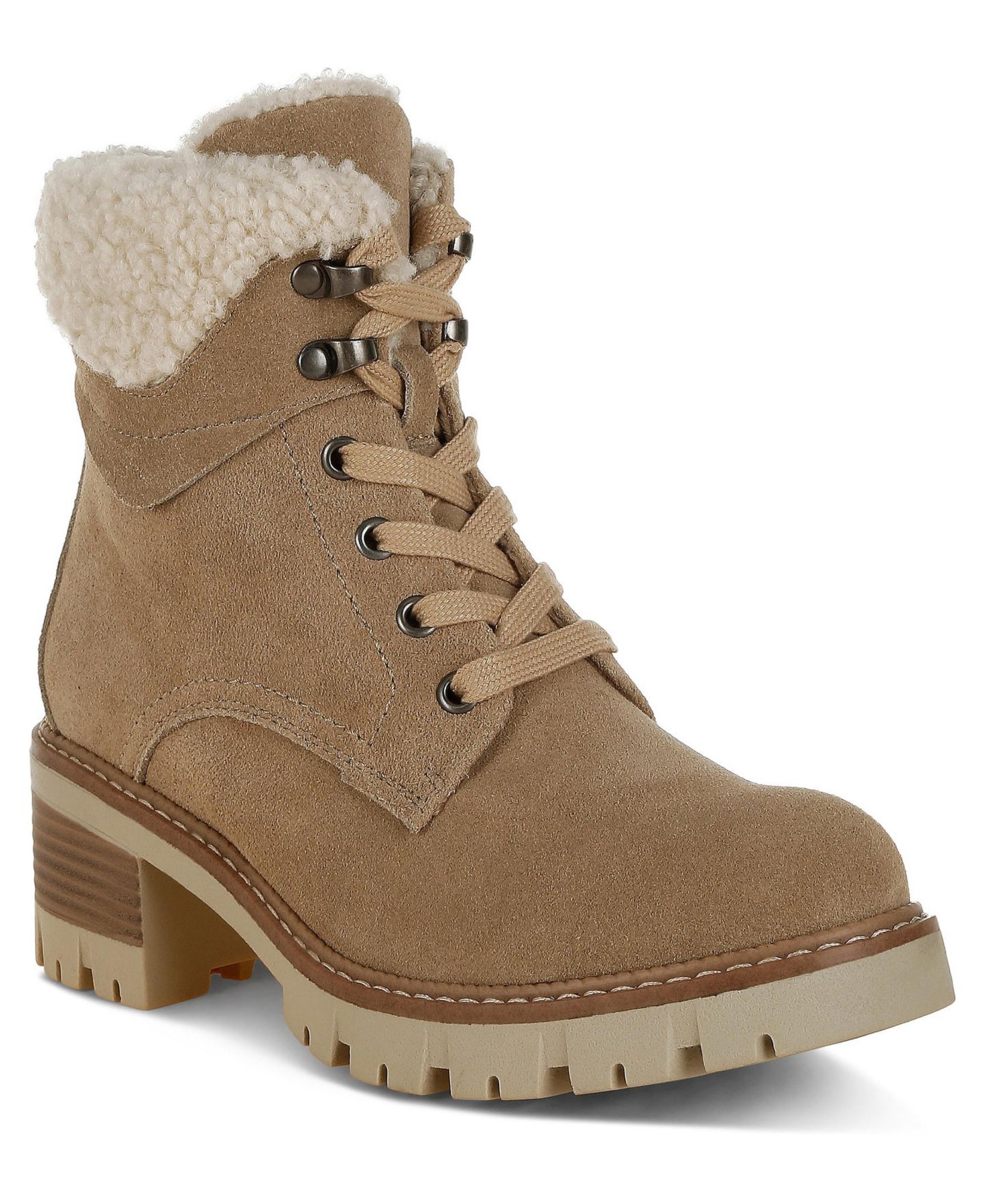 Женские ботинки Rag & Co Madoka Fur Collar Chunky Ankle, цвет: Бежевый замшевый — фото 1