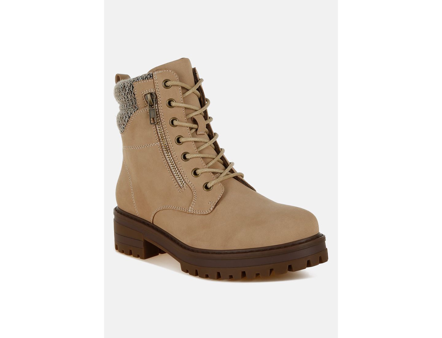 Женские ботинки London Rag Mahisha Knitted Collar Zip-Up Hiker, цвет: Бежевый — фото 1