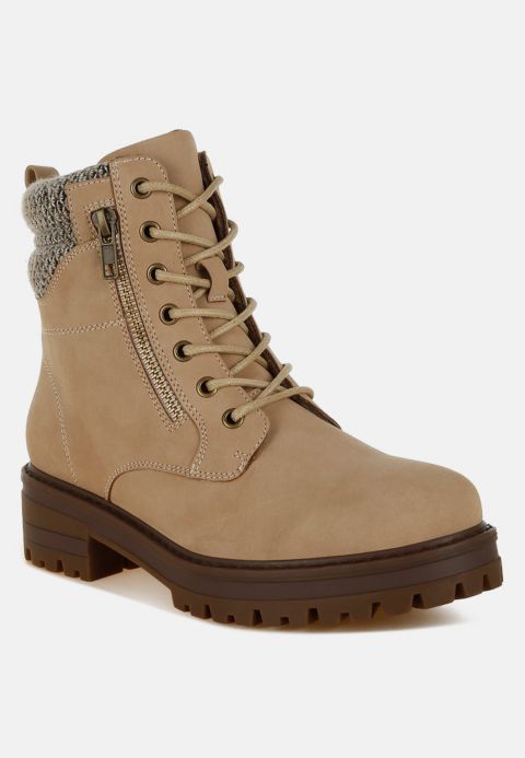 Женские ботинки London Rag Mahisha Knitted Collar Zip-Up Hiker, цвет: Бежевый