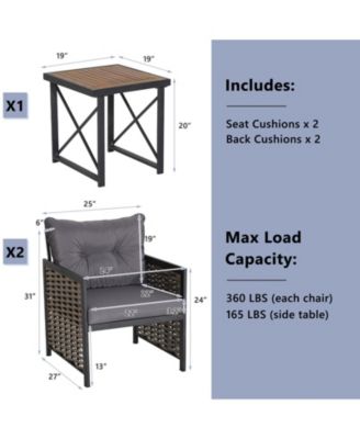 3 Piece Patio Rattan Furniture Set with Acacia Wood Tabletop