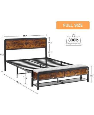 FULL Size Platform Bed Frame with Storage Drawer, Wooden Headboard, Metal and MDF Construction, Easy Assembly