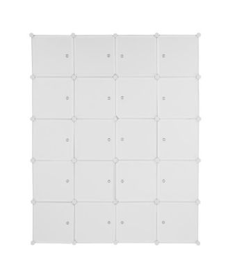 20-Cube Stackable Plastic Organizer Shelves, Multifunctional Modular Closet Cabinet with Hanging Rod in White