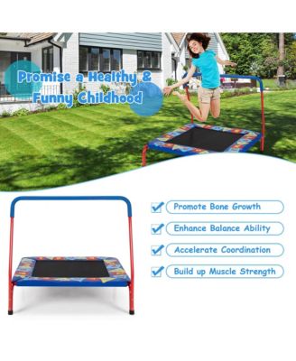 36'' Kids Square Trampoline Indoor Outdoor Rebounder W/Foam Handrail Alphabet Pad