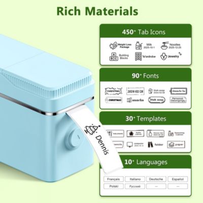 POLONO P31S Label Maker: Portable Bluetooth Thermal Printer w/ Tape, Templates – For Home, Office, Storage & Stickers – Blue.