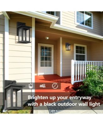 1-Light Black not Motion Sensing Dusk to Dawn Outdoor Hardwired Wall Lantern Sconce with No Bulbs Included