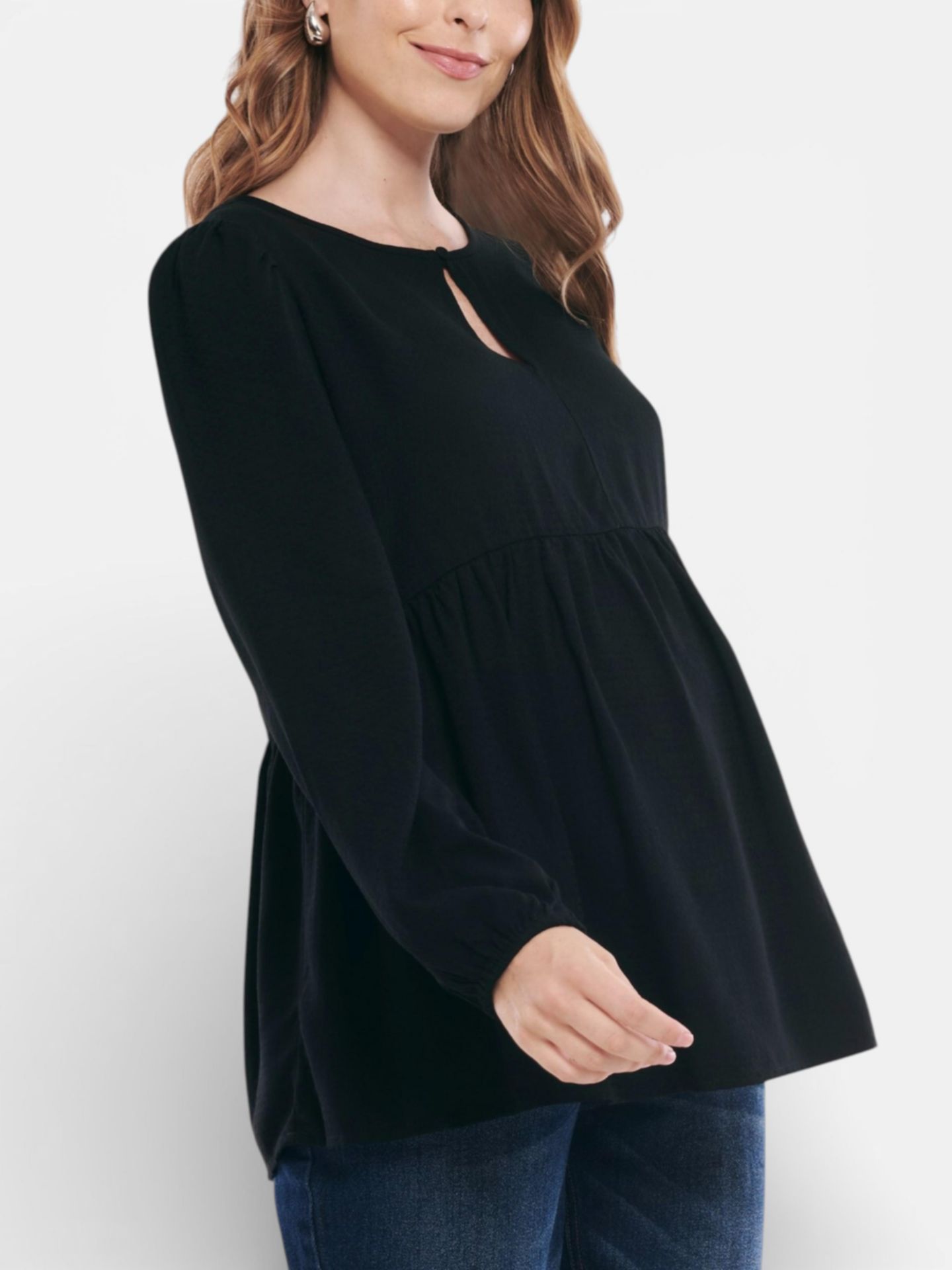 Женская блузка Motherhood Maternity Motherhood Long Sleeve Empire Waist Keyhole Woven Blouse, цвет: Чёрный — фото 3