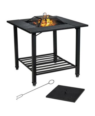 31 Inch Outdoor Fire Pit Dining Table with Cooking BBQ Grate