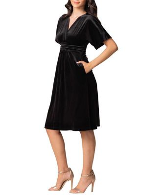 Women's Angelic Velvet Midi Cocktail Dress with Pockets
