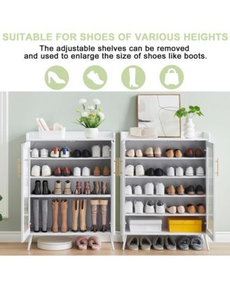 40" Wood & Metal 5-Tier Shoe Cabinet with Glass Doors & Adjustable Shelves for Entryway Storage