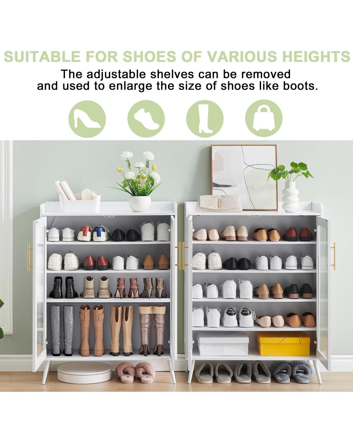 gaomon Shoe Cabinet with Glass Doors, 5-Tier Entryway Shoe Organizer Storage Rack with Capacity and Adjustable Shelves for Hallway, Living Room