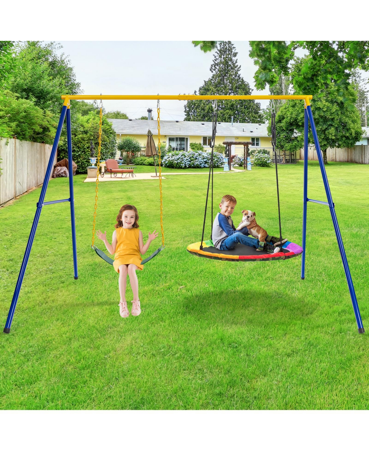 Sugift 660 Lbs Extra-Large A-Shaped Swing Stand with Anti-Slip Footpads (Without Seat)