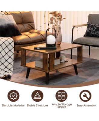 Compact Retro Mid-Century Coffee Table with Storage Open Shelf
